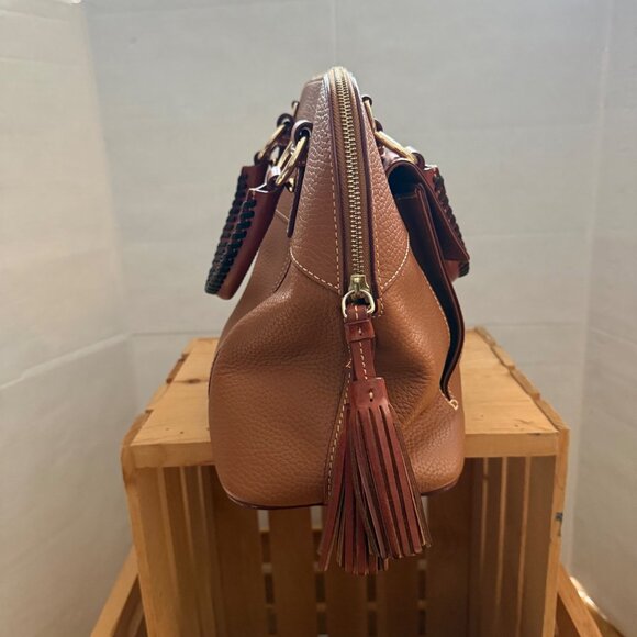 Dooney & Bourke Brown & Tan Pebble Grain Leather Aubrey Dome Satchel Hand Bag - Picture 3 of 16